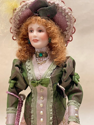 Artisan Doll, Victorian Lady in Green, Cream, and Pink.