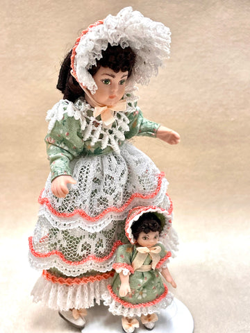 Artisan Doll, Early 1800s Little Girl with Matching Dolly