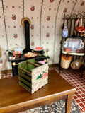 1/12 Scale Miniature rustic slat basket with painted peaches.
