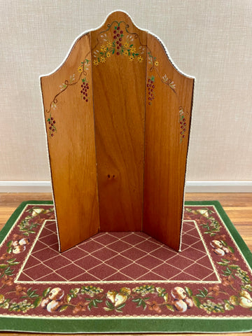 1/12 scale hand painted wooden corner screen with grape and wildflower motif