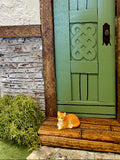 Cottage Dollhouse Doorstep with orange Tabby on step