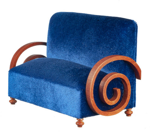 Art Deco Settee, Blue and Walnut