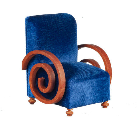 Art Deco Chair, Blue and Walnut