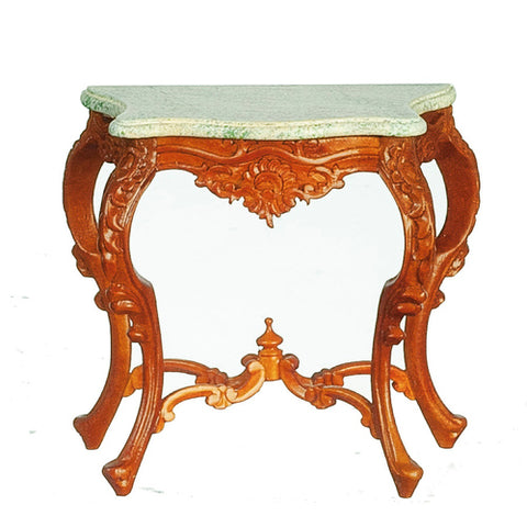 French Louis XVI Wall Table, Walnut with Faux Marble