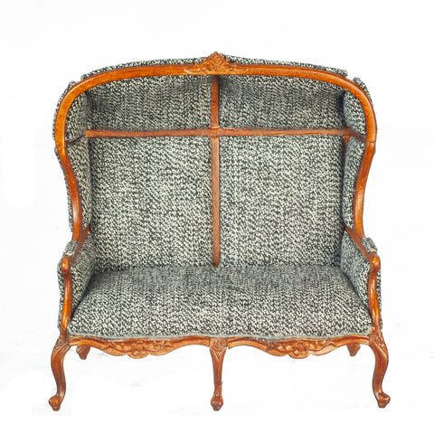 Double Hooded Chair in Warm Grey and Walnut