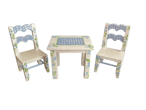 Children's Table and Chairs, Blue and Grey Floral