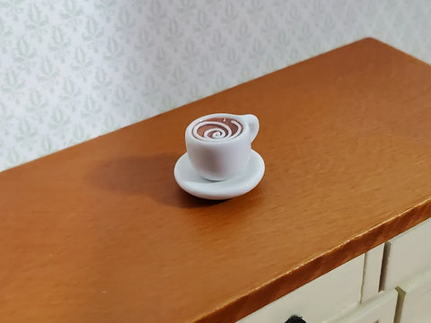 Coffee with Cream Swirl in Ceramic Mug and Saucer, White