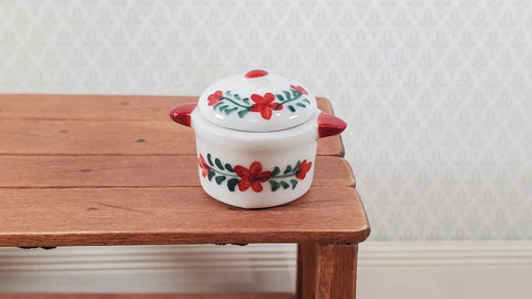 Ceramic Stock Pot with Lid in Red and White
