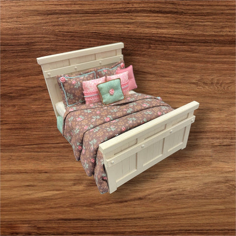 Farmhouse "Charlotte"  Bed with Soft Browns, Pink and Turquoise