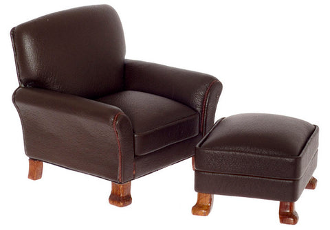 Brown Leather Chair and Ottoman set