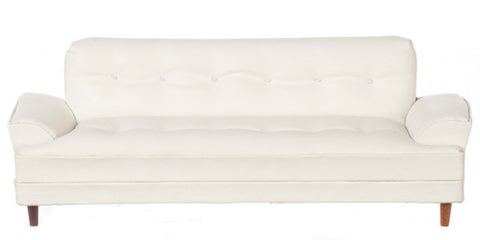 Hoover Living Room Sofa, White Leather and Walnut