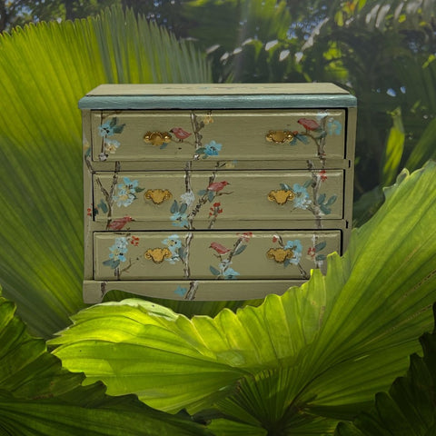 Chest of Drawers, Hand Painted with Cinonoiserie and Birds by Michele Ambrozic