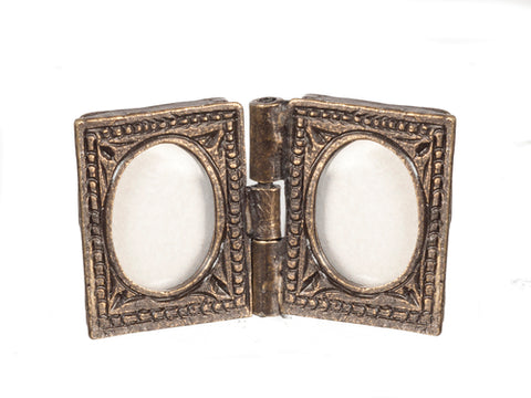 Table Top Double Picture Frame, Aged Brass