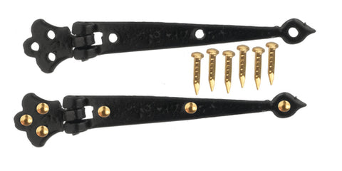 Long Hinges, Black, Pair, with 12 Nails