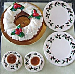Bundt Cake with Plates and Two Cups of Coffee