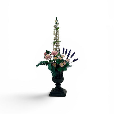 1:12 miniature scale floral in black urn by Paula Gilhooldy