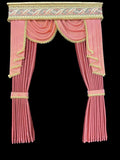 1:12 miniature scale drapes, rose and gold tones