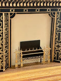 Art Deco Fireplace, Mirror and Fireplace Grate, Black with Gilded Trim