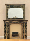Art Deco Fireplace, Mirror and Fireplace Grate, Black with Gilded Trim