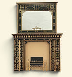 Art Deco Fireplace, Mirror and Fireplace Grate, Black with Gilded Trim