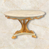 Roung Pedestal Table with Gold Leaf and Marble Top