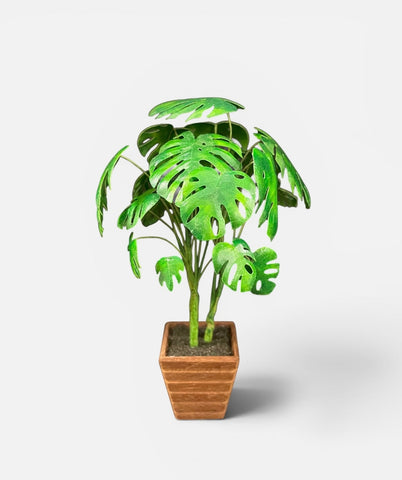1:12 miniature scalePotted green plant with a wooden planter 
