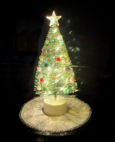 Christmas Tree, Decorated, 24 LED Lights, Warm White, Multi-Colored Decorations