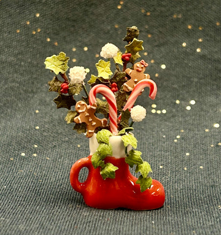 Christmas Floral with Holly and Boot Themed Vase by Sherredawn Miller