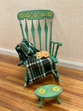 Dollhouse Miniature Rocking Chair with blanket and kitten