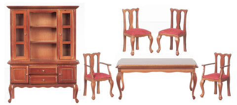 Dining Room Set, Walnut Finish, Red Seat Cushions, LAST ONE