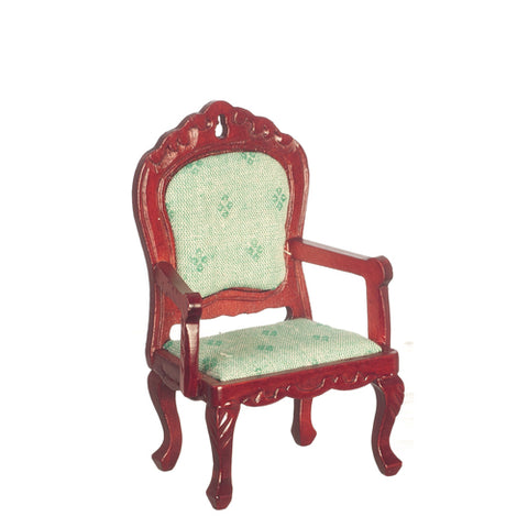 Victorian Arm Chair, Green, Mahogany Finish