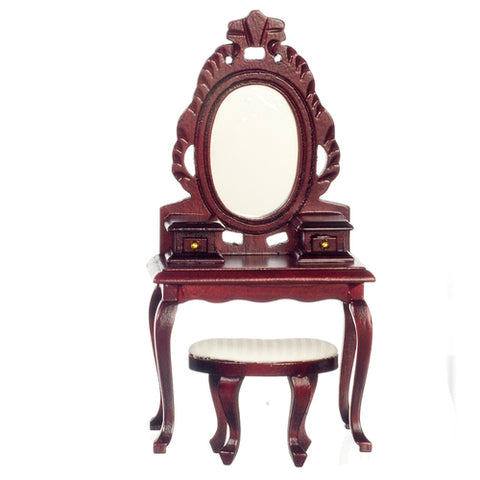Vanity with Mirror and Stool, Mahogany