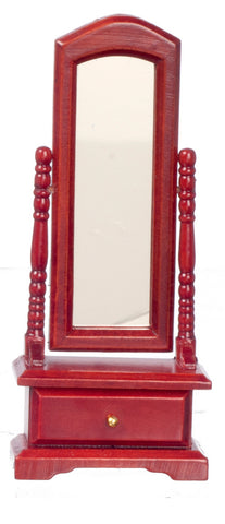 Standing Mirror with Drawer, Mahogany