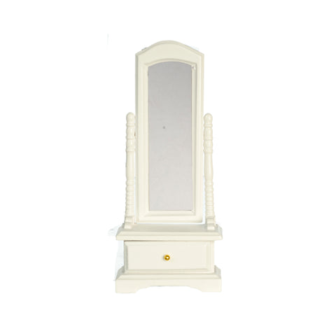 Standing Mirror with Drawer, White