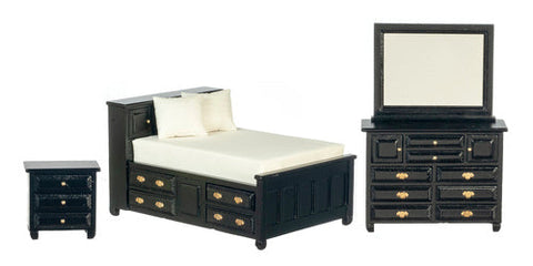 Bedroom Set, Double Bed with Drawers, Black ON SPECIAL