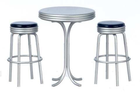 Raised Table with Black Top and Two Stools
