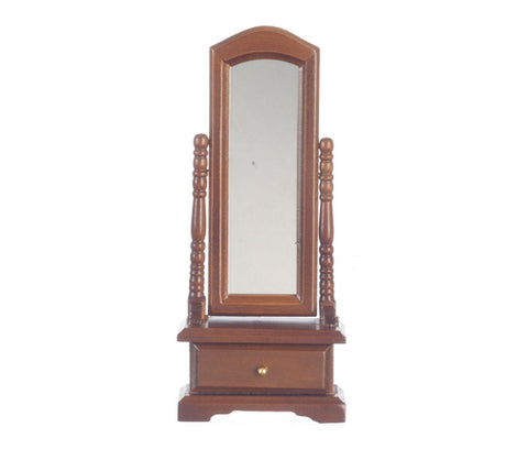 Standing Mirror with Drawer, Walnut
