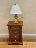 Table Lamp with White on White Brocade Shade, 12 Volt