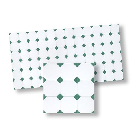 Floor Tile,  Green and White Rhombus