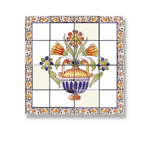 Mosaic Tile Sheet, Floral Urn, Blue and Orange