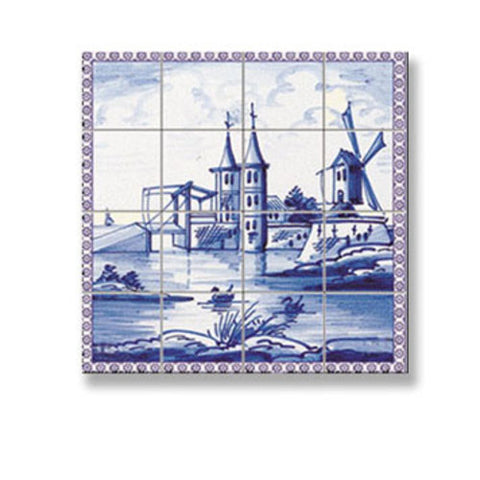 Picture Mosaic Tile, Blue Delft Scene, Large
