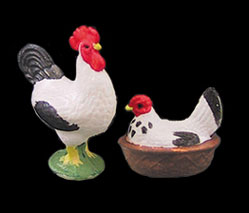 Hen and Rooster Banty, Painted, Black and White