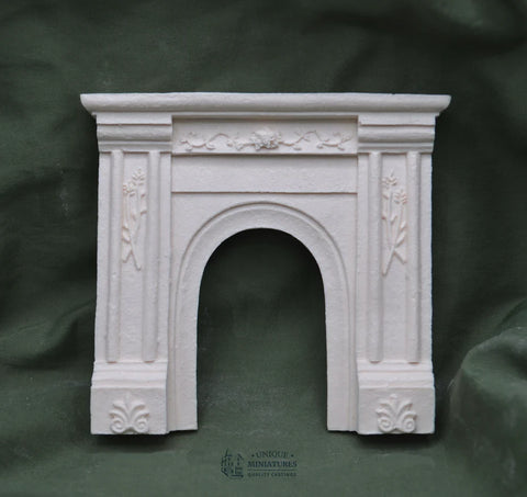 French Wheat Fireplace, Arched White Resin Cast