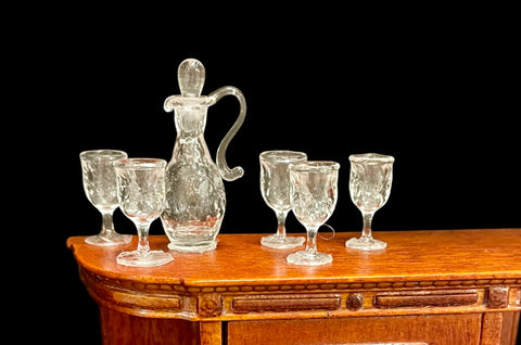 1:12 miniature scale Decanter and Wine Glass Set by Ferenc Albert