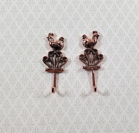 Copper Rooster Wall Hooks, Set of 2