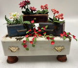 Upcycled Stacked Drawer Planter Filled with Flowers by Sherredawn Miniatures