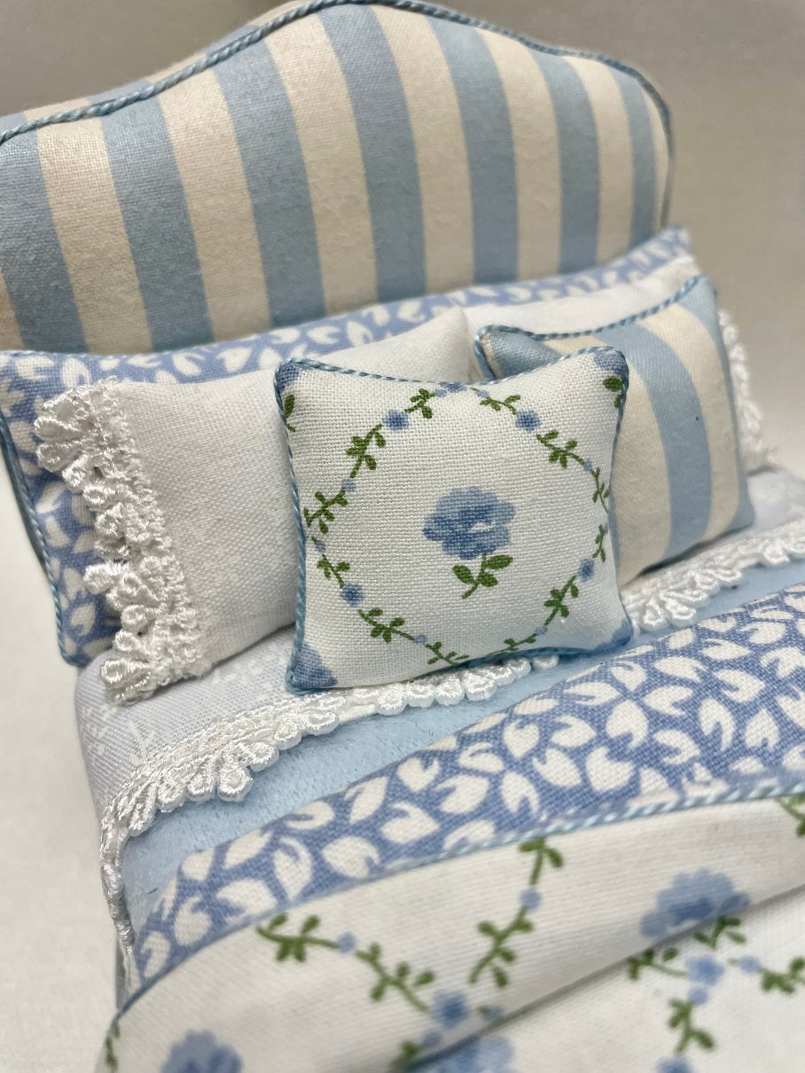 Laura Ashley Style Upholstered Bed, Blue Dollhouse Junction