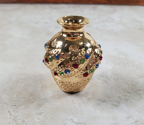 Large Jewel Encrusted Floor Vase in Gold