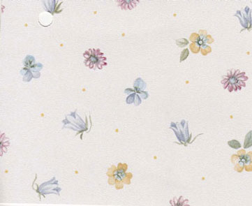 Prepasted Wallpaper, Blue Multi Flowers on White