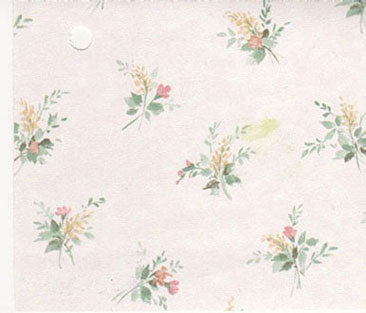 Prepasted Wallpaper, Green and Pink Floral on White